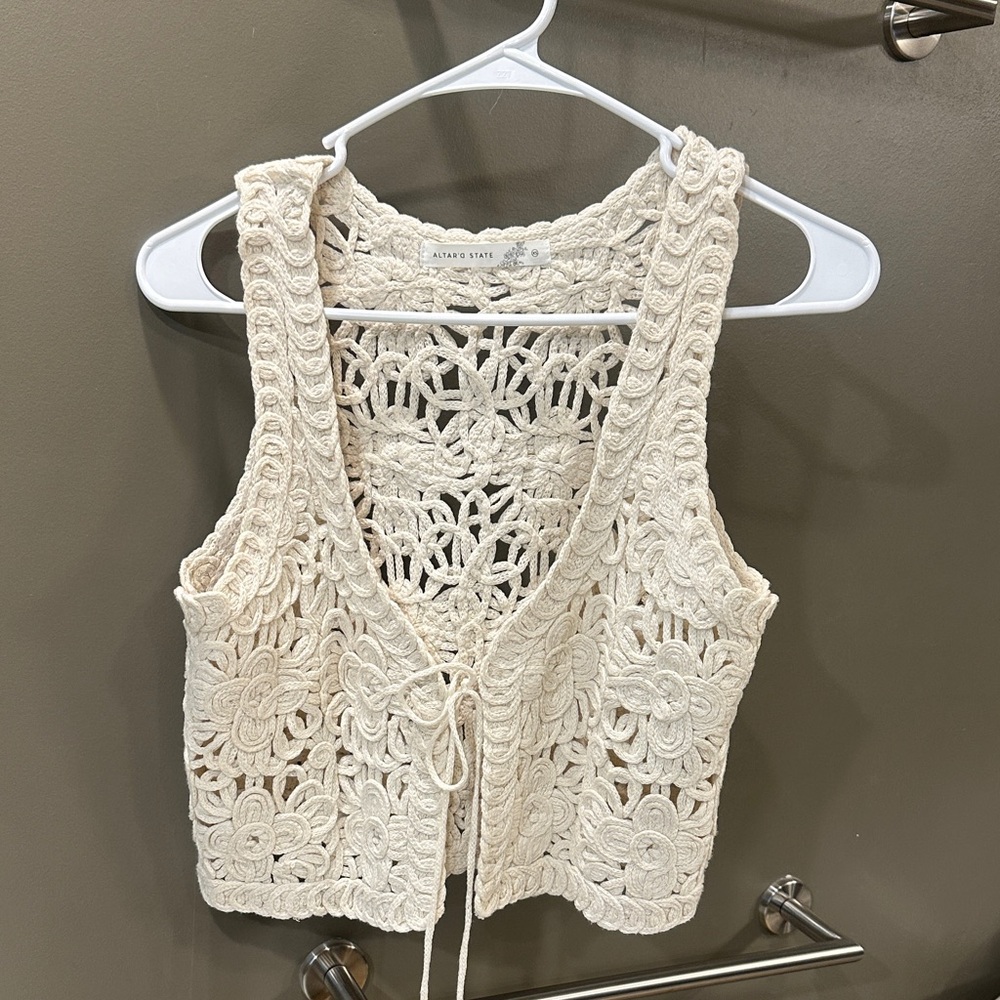 Altar’d State Cream Crochet Sleeveless Top